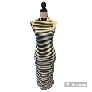 Abercrombie & Fitch Sleeveless Striped Ribbed Mock Neck Pencil Midi Dress XS